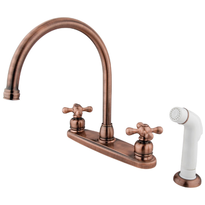 Vintage KB726AX Two-Handle 4-Hole 8" Centerset Kitchen Faucet with Side Sprayer, Antique Copper