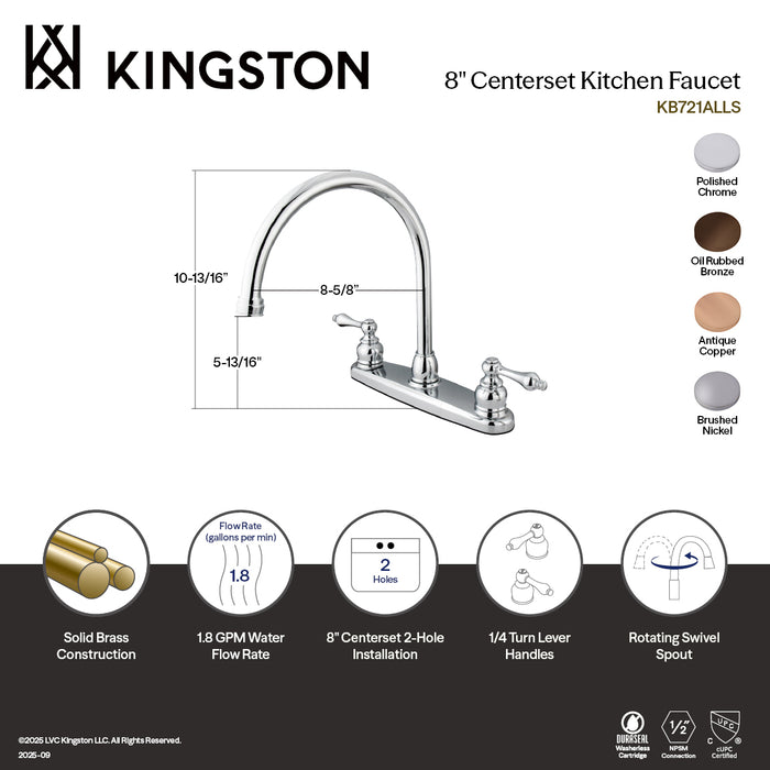 Kingston Heirloom KB728ALLS - Vintage Two-Handle 2-Hole 8" Centerset Kitchen Faucet, Brushed Nickel