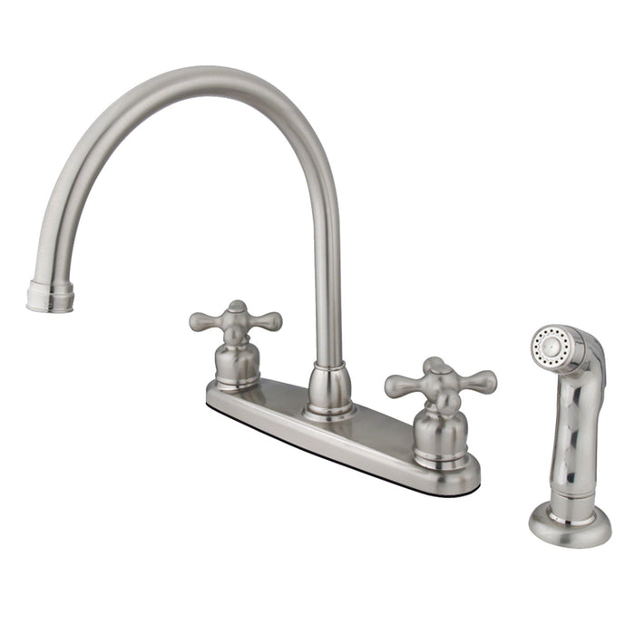 Kingston Heirloom KB728AXSP - Vintage Two-Handle 4-Hole 8" Centerset Kitchen Faucet with Side Sprayer, Brushed Nickel
