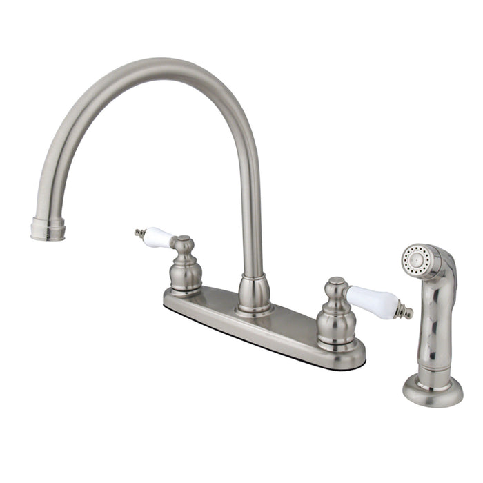 Kingston Heirloom KB728SP - Vintage Two-Handle 4-Hole 8" Centerset Kitchen Faucet with Side Sprayer, Brushed Nickel