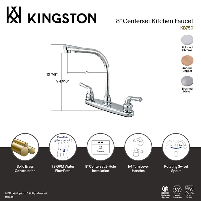 Kingston Tulare KB756LS - Magellan Two-Handle 2-Hole 8" Centerset Kitchen Faucet, Antique Copper