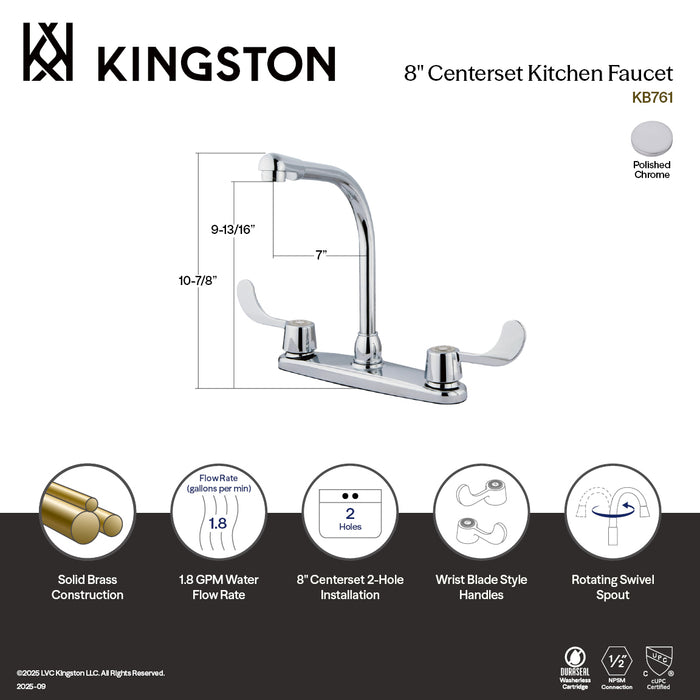 KB761 Two-Handle 2-Hole 8" Centerset Kitchen Faucet, Polished Chrome