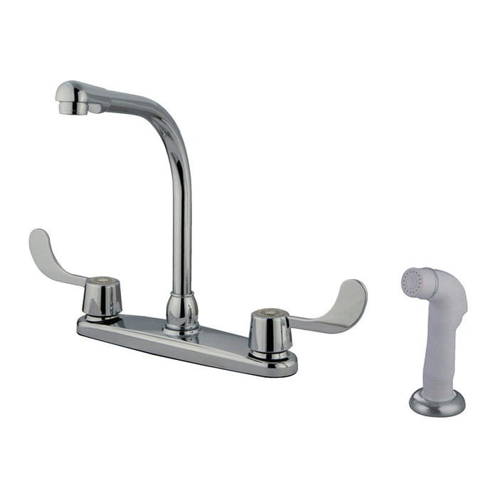 Kingston Tulare KB762 - Magellan Two-Handle 4-Hole 8" Centerset Kitchen Faucet with Side Sprayer, Polished Chrome