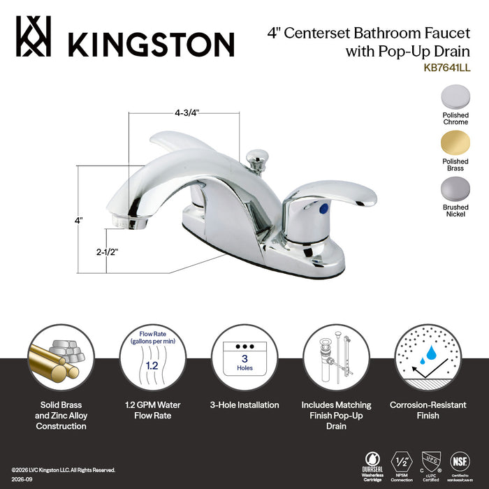Kingston Tulare KB7642LL - Legacy Double-Handle 3-Hole Deck Mount 4-Inch Centerset Bathroom Faucet with Pop-Up Drain, Polished Brass