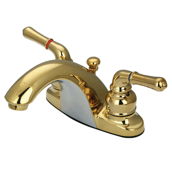 Kingston Tulare KB7642NML - Naples Double-Handle 3-Hole Deck Mount 4-Inch Centerset Bathroom Faucet with Pop-Up Drain, Polished Brass