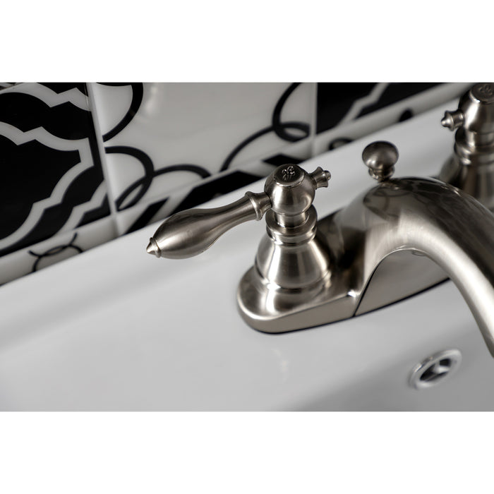 Kingston Tulare KB7648ACL - American Classic Double-Handle 3-Hole Deck Mount 4-Inch Centerset Bathroom Faucet with Pop-Up Drain, Brushed Nickel