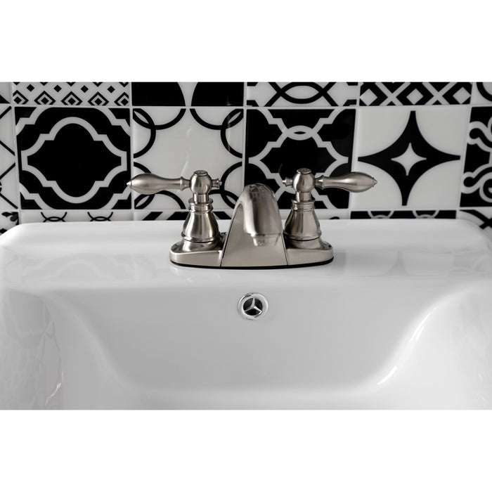 Kingston Tulare KB7648ACL - American Classic Double-Handle 3-Hole Deck Mount 4-Inch Centerset Bathroom Faucet with Pop-Up Drain, Brushed Nickel