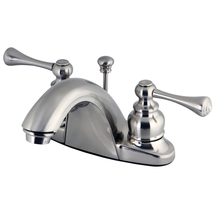 Kingston Tulare KB7648BL - English Country Double-Handle 3-Hole Deck Mount 4-Inch Centerset Bathroom Faucet with Pop-Up Drain, Brushed Nickel
