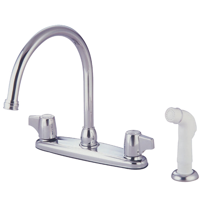 Kingston Tulare KB772Two-Handle 4-Hole 8" Centerset Kitchen Faucet with Side Sprayer, Polished Chrome