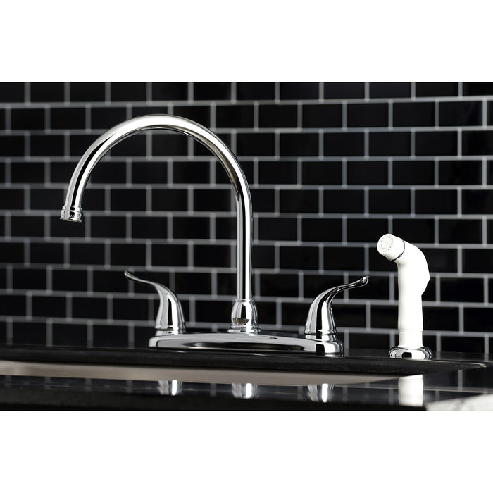 Kingston Tulare KB791YL - Yosemite Two-Handle 4-Hole 8" Centerset Kitchen Faucet with Side Sprayer, Polished Chrome