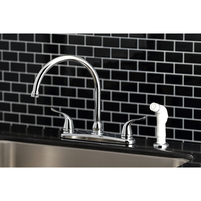 Kingston Tulare KB791YL - Yosemite Two-Handle 4-Hole 8" Centerset Kitchen Faucet with Side Sprayer, Polished Chrome