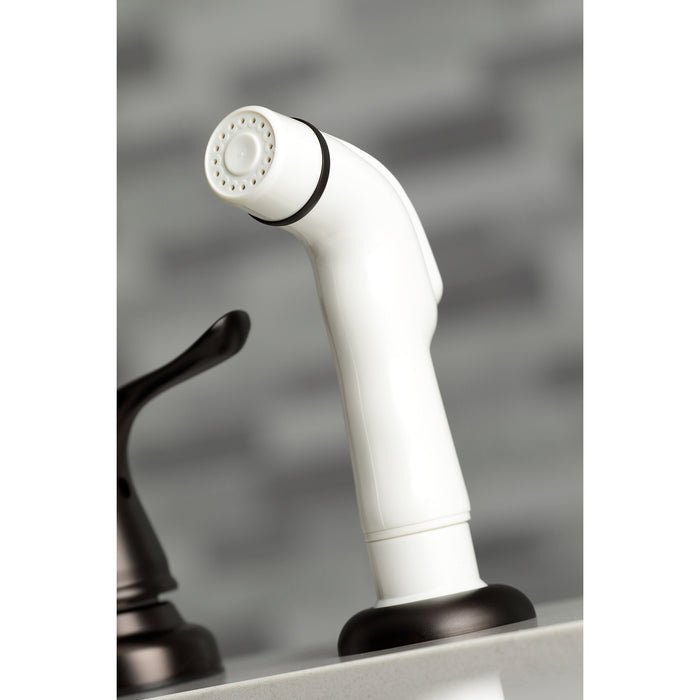 Kingston Tulare KB795YL - Yosemite Two-Handle 4-Hole 8" Centerset Kitchen Faucet with Side Sprayer, Oil Rubbed Bronze