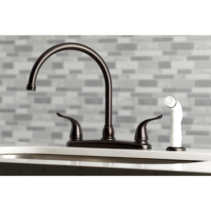 Kingston Tulare KB795YL - Yosemite Two-Handle 4-Hole 8" Centerset Kitchen Faucet with Side Sprayer, Oil Rubbed Bronze