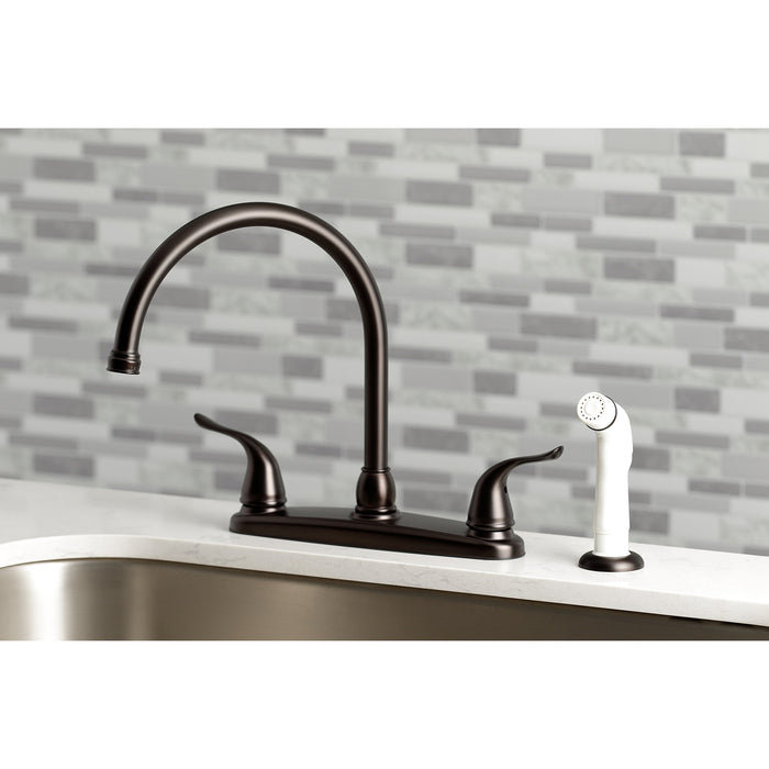 Kingston Tulare KB795YL - Yosemite Two-Handle 4-Hole 8" Centerset Kitchen Faucet with Side Sprayer, Oil Rubbed Bronze