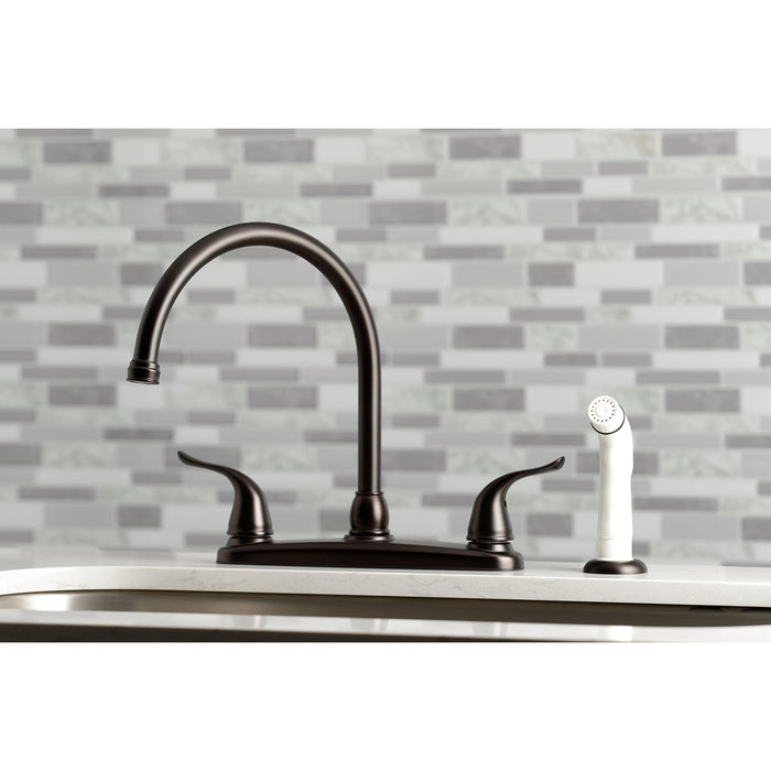 Kingston Tulare KB795YL - Yosemite Two-Handle 4-Hole 8" Centerset Kitchen Faucet with Side Sprayer, Oil Rubbed Bronze