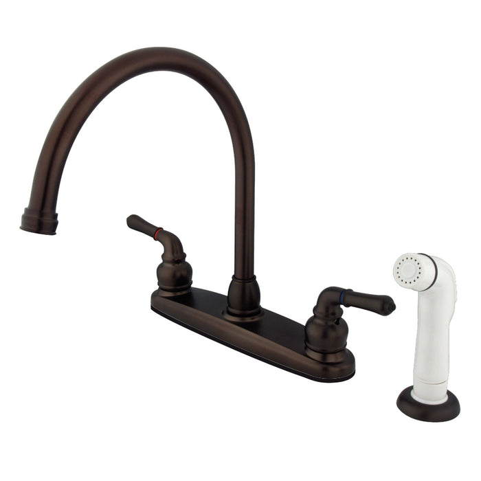 Kingston Tulare KB795 - Magellan Two-Handle 4-Hole 8" Centerset Kitchen Faucet with Side Sprayer, Oil Rubbed Bronze