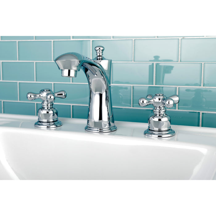 Victorian KB7961AX Two-Handle 3-Hole Deck Mount Widespread Bathroom Faucet with Plastic Pop-Up, Polished Chrome