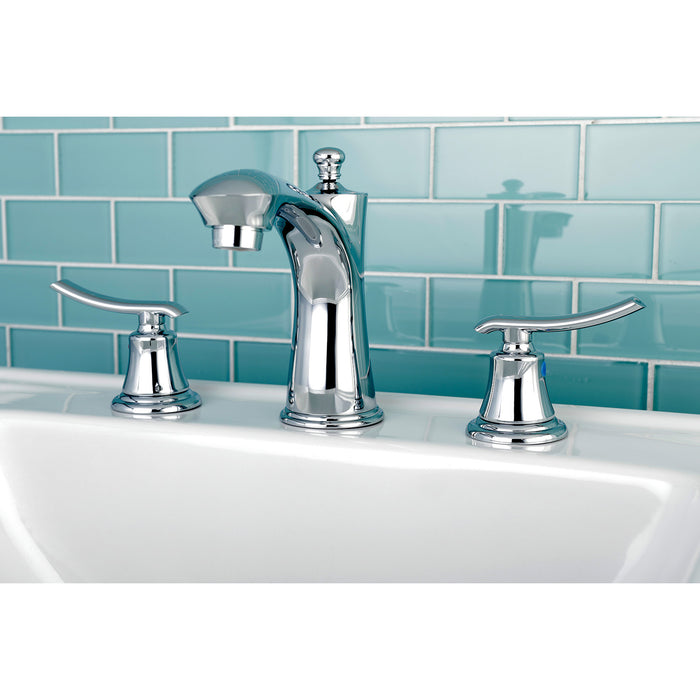 Kingston Tulare KB7961JL - Jamestown Two-Handle 3-Hole Deck Mount Widespread Bathroom Faucet with Pop-Up Drain, Polished Chrome