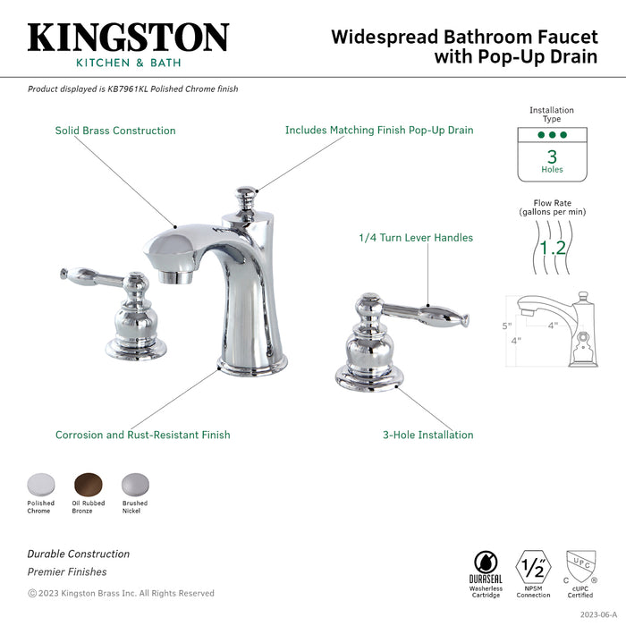 Knight KB7961KL Two-Handle 3-Hole Deck Mount Widespread Bathroom Faucet with Plastic Pop-Up, Polished Chrome