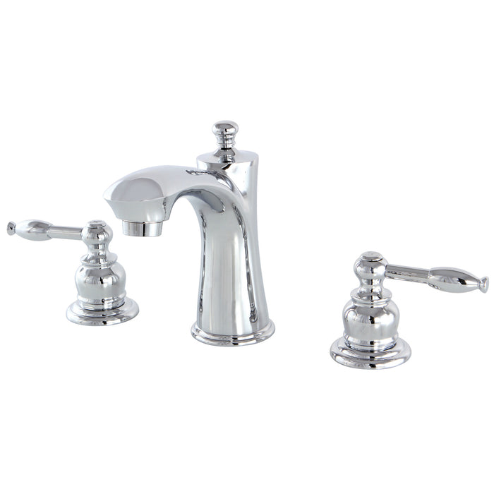 Kingston Tulare KB7961KL - Knight Two-Handle 3-Hole Deck Mount Widespread Bathroom Faucet with Pop-Up Drain, Polished Chrome