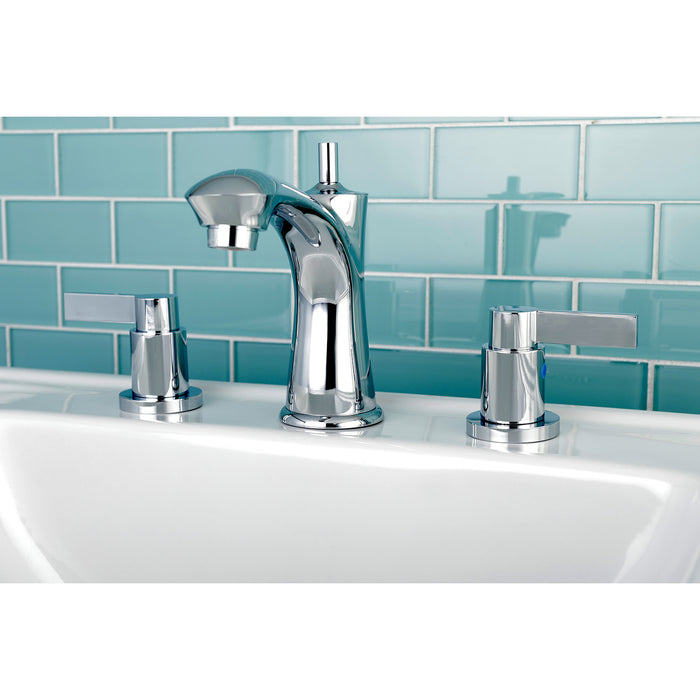 Kingston Tulare KB7961NDL - NuvoFusion Two-Handle 3-Hole Deck Mount Widespread Bathroom Faucet with Pop-Up Drain, Polished Chrome