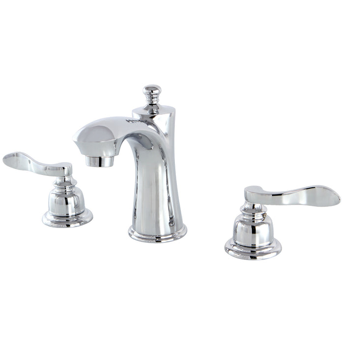 NuWave French KB7961NFL Two-Handle 3-Hole Deck Mount Widespread Bathroom Faucet with Plastic Pop-Up, Polished Chrome
