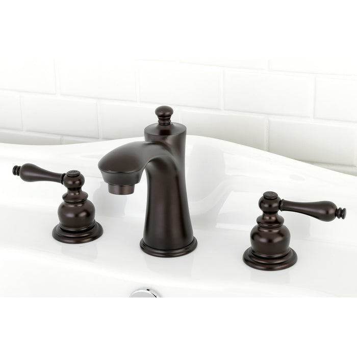 Kingston Tulare KB7965AL - Victorian Two-Handle 3-Hole Deck Mount Widespread Bathroom Faucet with Pop-Up Drain, Oil Rubbed Bronze