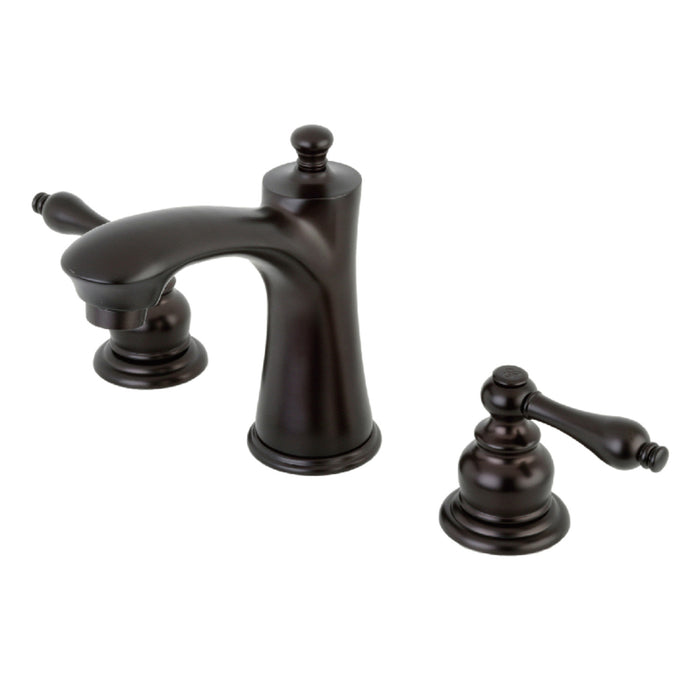 Kingston Tulare KB7965AL - Victorian Two-Handle 3-Hole Deck Mount Widespread Bathroom Faucet with Pop-Up Drain, Oil Rubbed Bronze