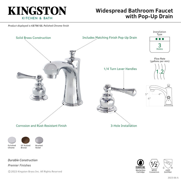Vintage KB7965BL Two-Handle 3-Hole Deck Mount Widespread Bathroom Faucet with Plastic Pop-Up, Oil Rubbed Bronze