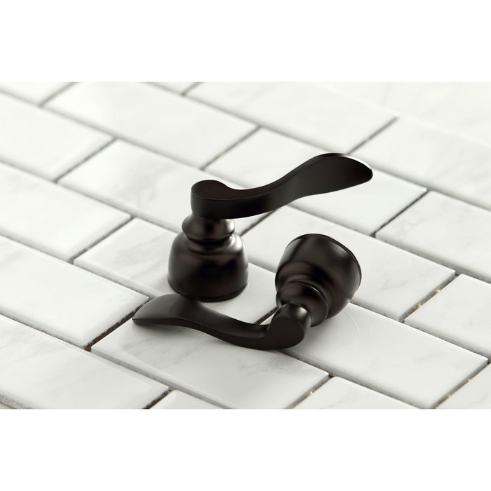NuWave French KB7965NFL Two-Handle 3-Hole Deck Mount Widespread Bathroom Faucet with Plastic Pop-Up, Oil Rubbed Bronze