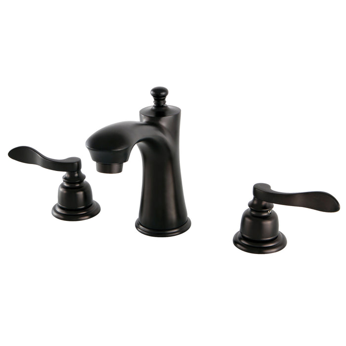 Kingston Tulare KB7965NFL - NuWave French Two-Handle 3-Hole Deck Mount Widespread Bathroom Faucet with Pop-Up Drain, Oil Rubbed Bronze
