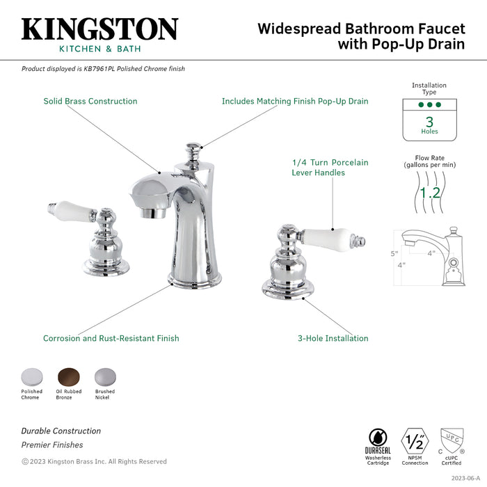 Victorian KB7965PL Two-Handle 3-Hole Deck Mount Widespread Bathroom Faucet with Plastic Pop-Up, Oil Rubbed Bronze