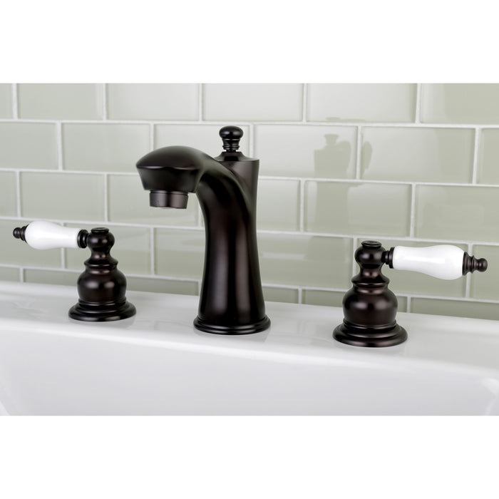 Kingston Tulare KB7965PL - Victorian Two-Handle 3-Hole Deck Mount Widespread Bathroom Faucet with Pop-Up Drain, Oil Rubbed Bronze