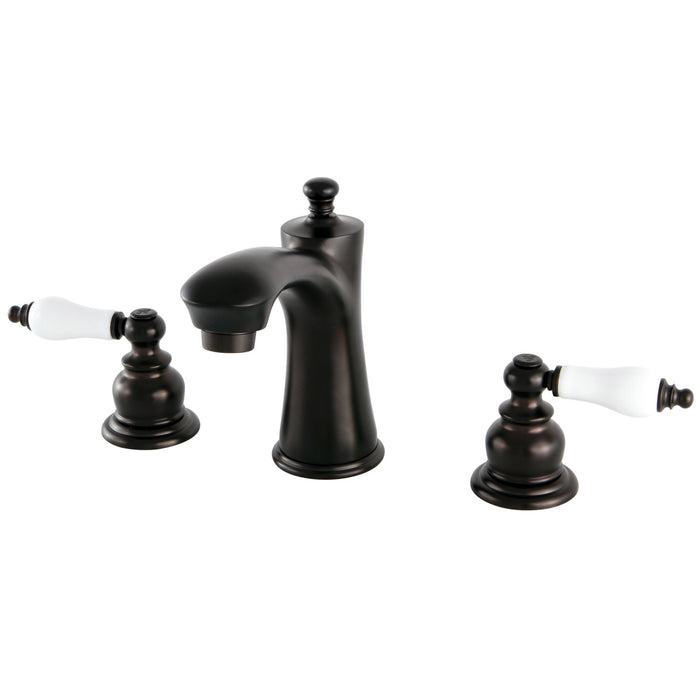 Kingston Tulare KB7965PL - Victorian Two-Handle 3-Hole Deck Mount Widespread Bathroom Faucet with Pop-Up Drain, Oil Rubbed Bronze