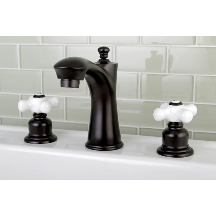 Victorian KB7965PX Two-Handle 3-Hole Deck Mount Widespread Bathroom Faucet with Plastic Pop-Up, Oil Rubbed Bronze