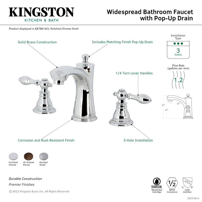 American Classic KB7968ACL Two-Handle 3-Hole Deck Mount Widespread Bathroom Faucet with Plastic Pop-Up, Brushed Nickel