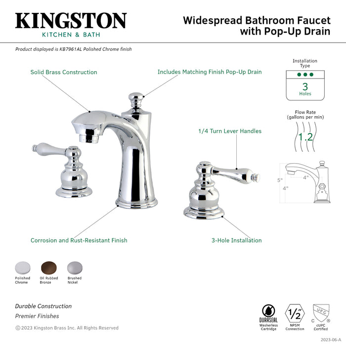 Victorian KB7968AL Two-Handle 3-Hole Deck Mount Widespread Bathroom Faucet with Plastic Pop-Up, Brushed Nickel