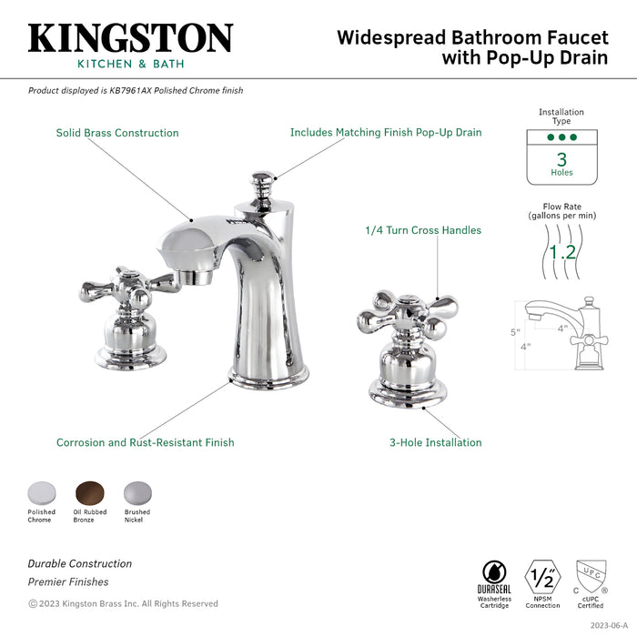 Victorian KB7968AX Two-Handle 3-Hole Deck Mount Widespread Bathroom Faucet with Plastic Pop-Up, Brushed Nickel