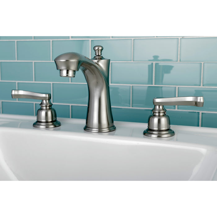 Royale KB7968FL Two-Handle 3-Hole Deck Mount Widespread Bathroom Faucet with Plastic Pop-Up, Brushed Nickel