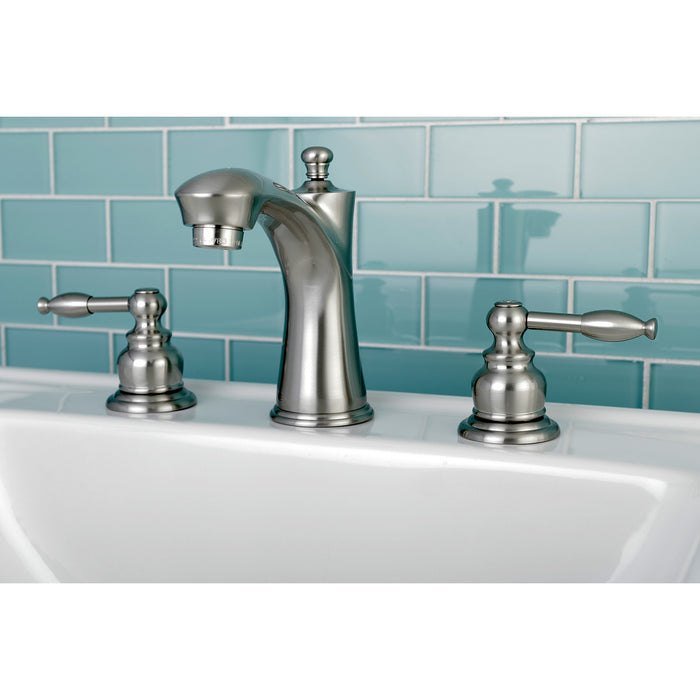 Knight KB7968KL Two-Handle 3-Hole Deck Mount Widespread Bathroom Faucet with Plastic Pop-Up, Brushed Nickel