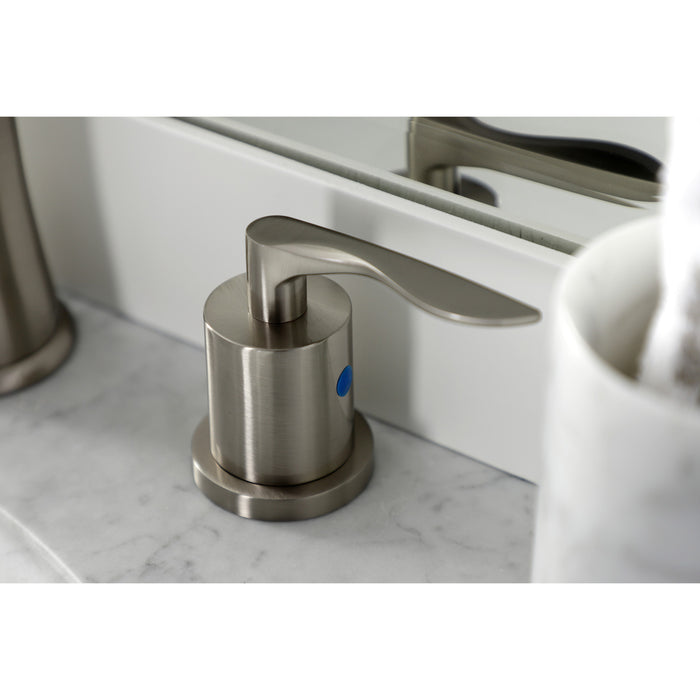 Serena KB7968SVL Two-Handle 3-Hole Deck Mount Widespread Bathroom Faucet with Pop-Up Drain, Brushed Nickel