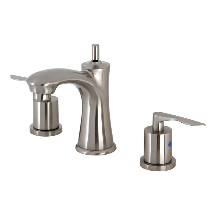 Serena KB7968SVL Two-Handle 3-Hole Deck Mount Widespread Bathroom Faucet with Pop-Up Drain, Brushed Nickel
