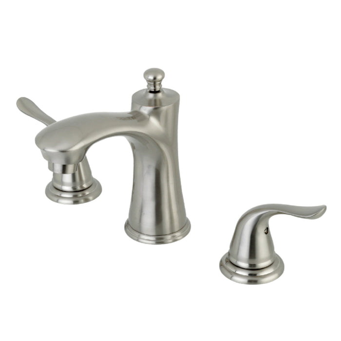 Kingston Tulare KB7968YL - Yosemite Two-Handle 3-Hole Deck Mount Widespread Bathroom Faucet with Pop-Up Drain, Brushed Nickel
