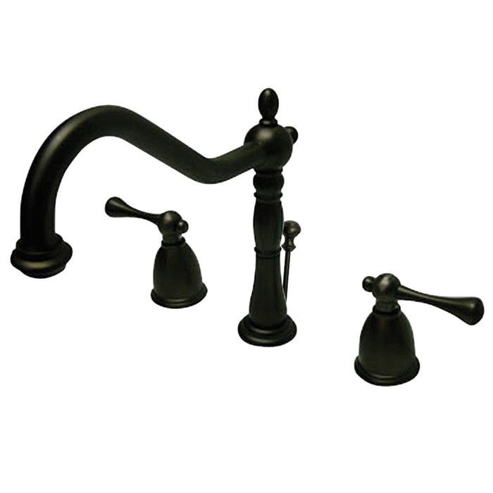 Kingston Heirloom KB7975BL - English Vintage Two-Handle 3-Hole Deck Mount Widespread Bathroom Faucet with Pop-Up Drain, Oil Rubbed Bronze