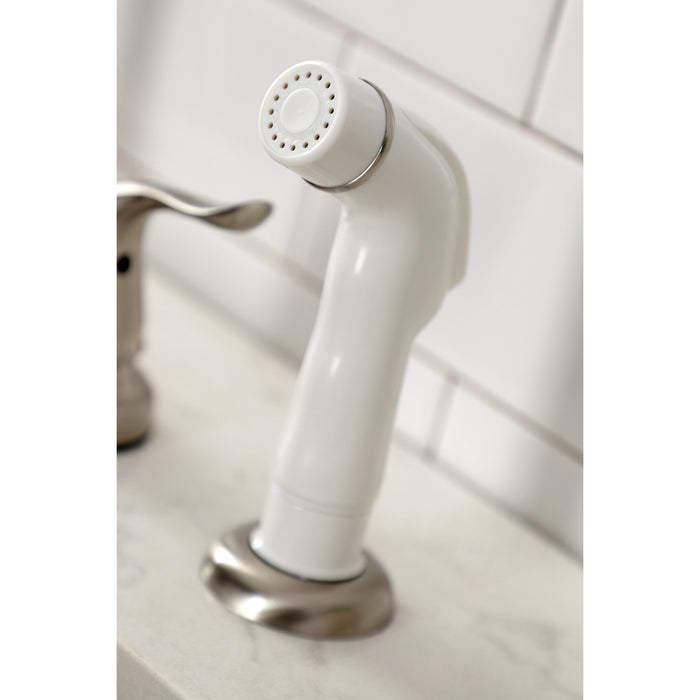 Kingston Tulare KB798YL - Yosemite Two-Handle 4-Hole 8" Centerset Kitchen Faucet with Side Sprayer, Brushed Nickel