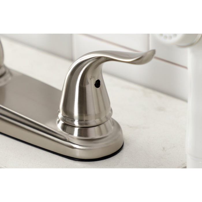 Kingston Tulare KB798YL - Yosemite Two-Handle 4-Hole 8" Centerset Kitchen Faucet with Side Sprayer, Brushed Nickel