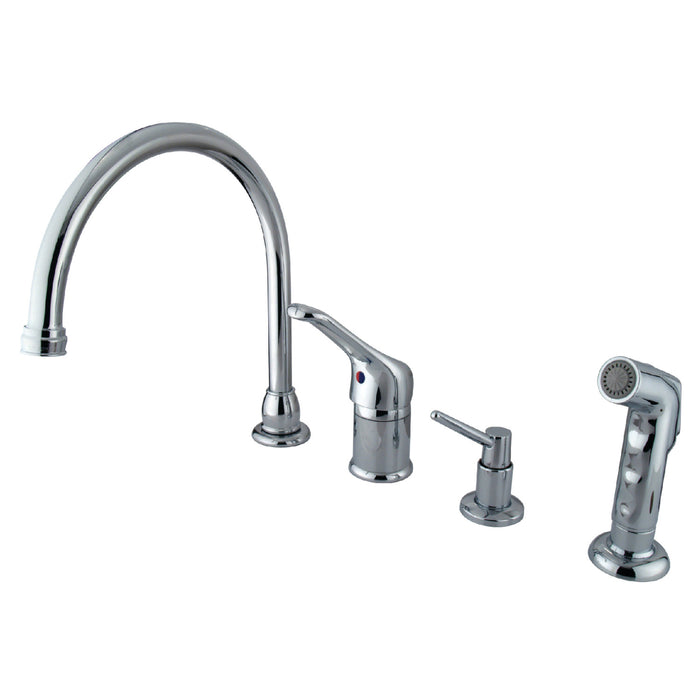 Kingston Tulare KB811K1 - Wyndham Single-Handle 4-Hole Widespread Kitchen Faucet with Side Sprayer and Soap Dispenser, Polished Chrome