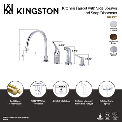 Kingston Tulare KB821K1 - Chatham Single-Handle 4-Hole Widespread