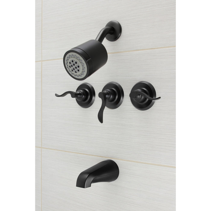 Kingston Tulare KB8230NFL - NuWave French Triple-Handle Tub and Shower Faucet, Matte Black