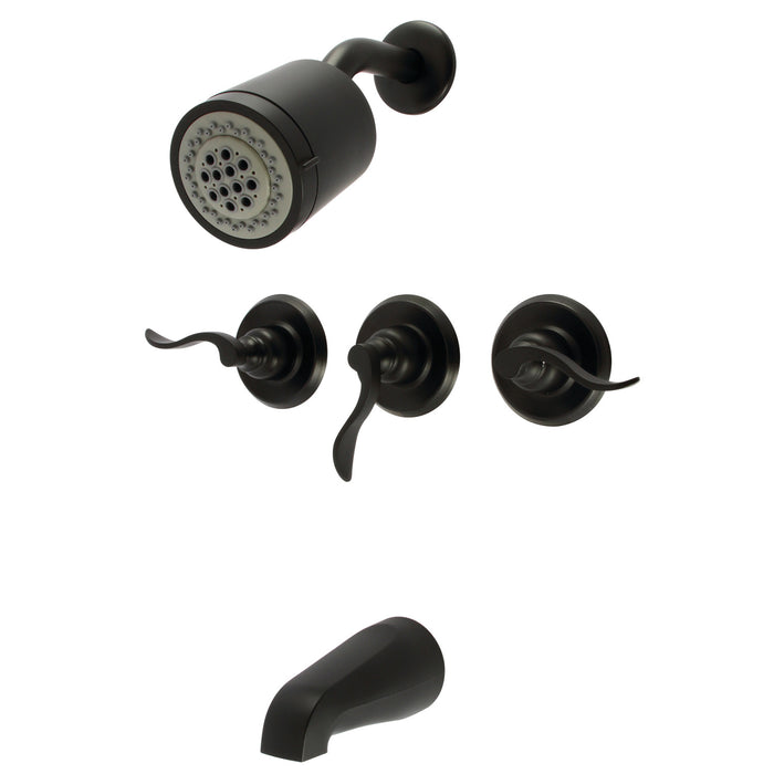 Kingston Tulare KB8230NFL - NuWave French Triple-Handle Tub and Shower Faucet, Matte Black